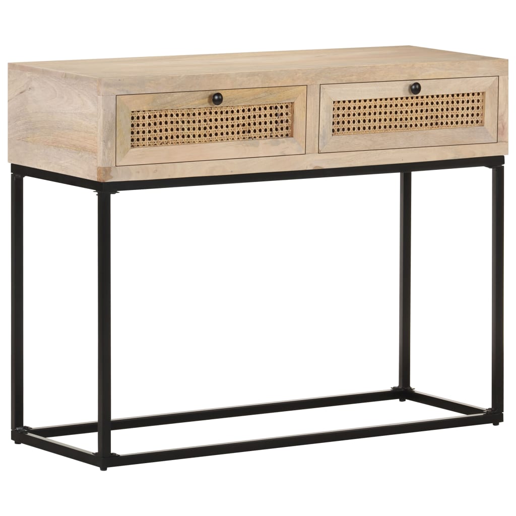 Console table 100x35x76 cm solid mango wood and cane