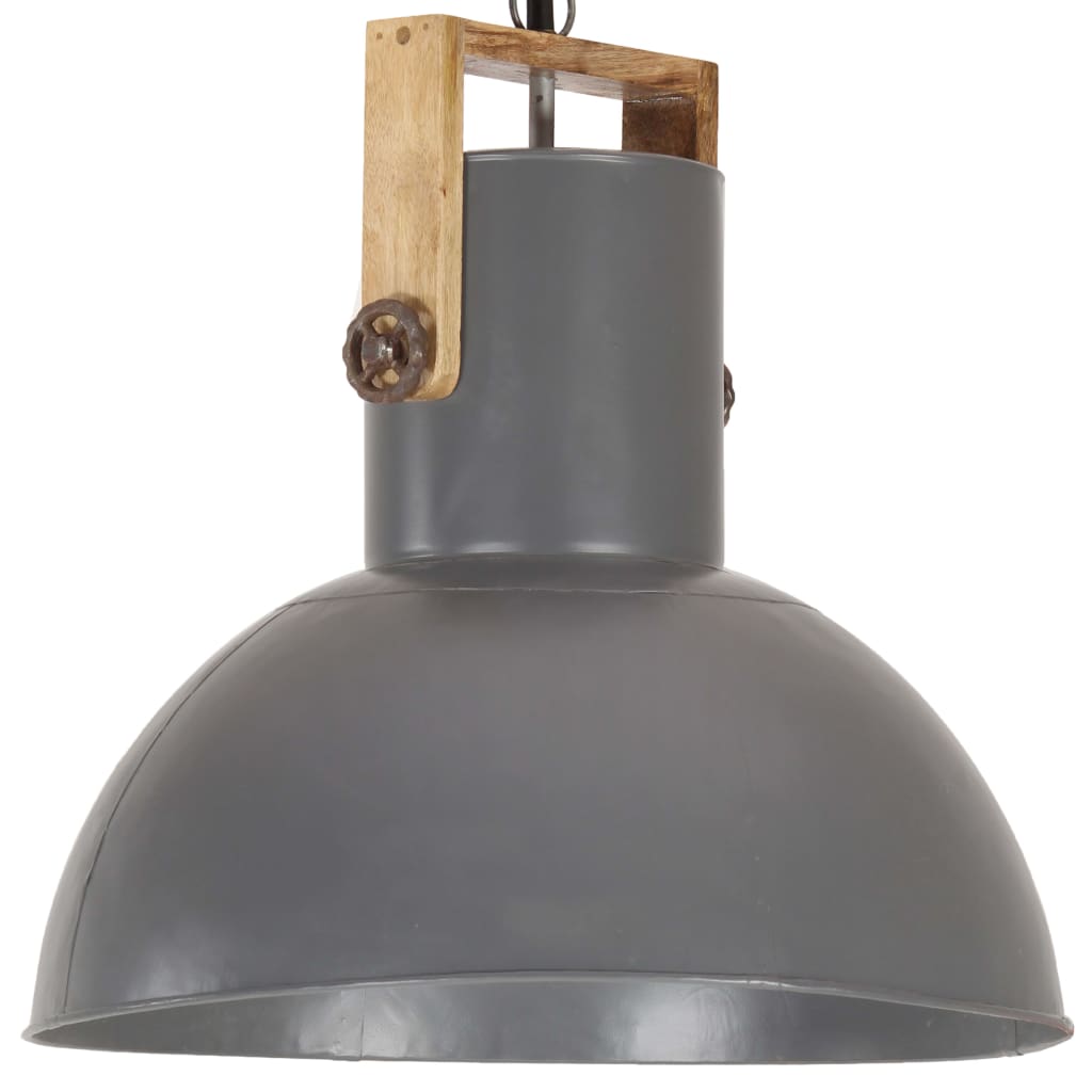 Industrial Style Hanging Lamp 25 W Gray Round Mango Wood 52 cm E27