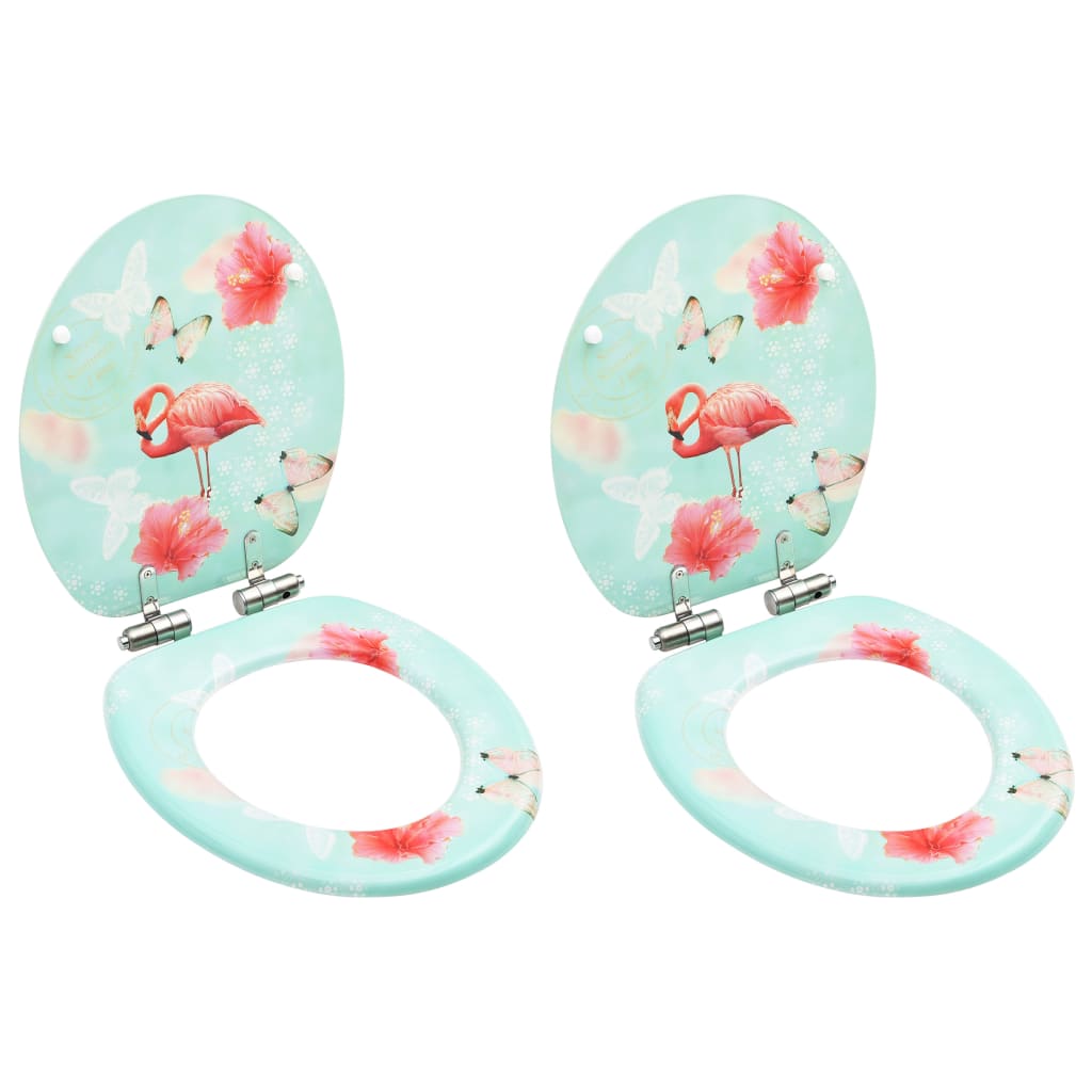 Toilet Seats Soft Close Lids 2 pcs MDF Flamingo Design