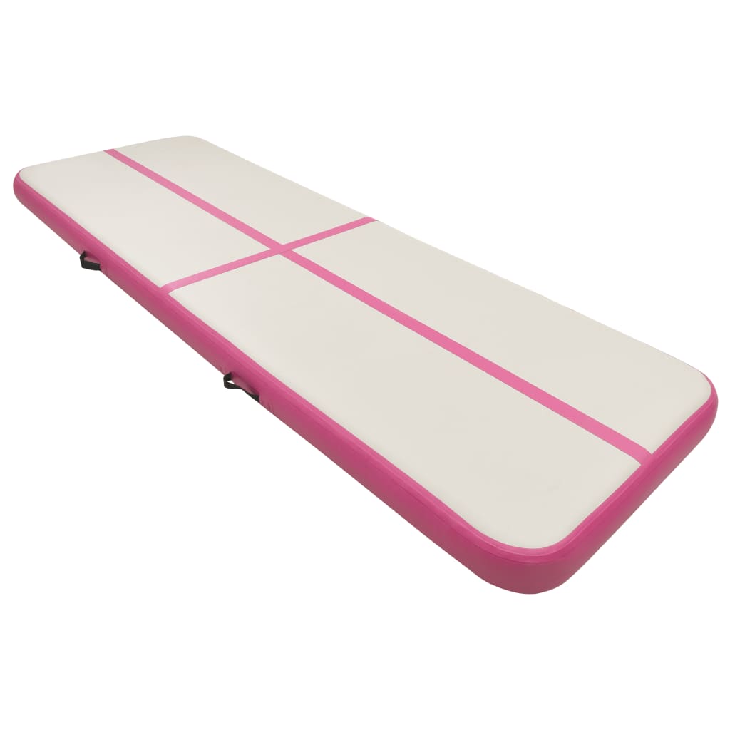 Inflatable gymnastics mat with pump 400x100x15 cm PVC pink