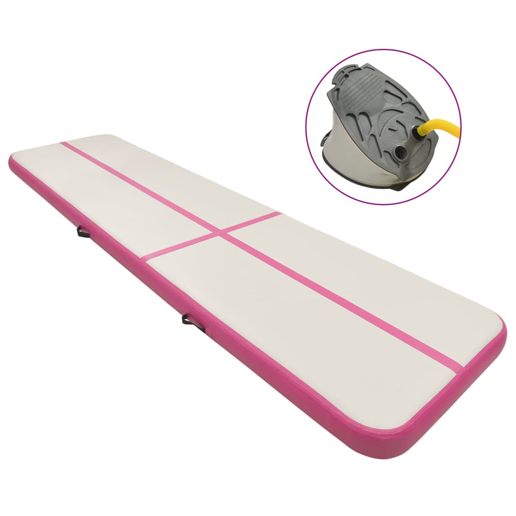 Inflatable gymnastics mat with pump 600x100x20 cm PVC pink
