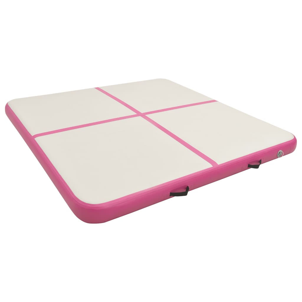 Inflatable gymnastics mat with pump 200x200x15 cm PVC pink