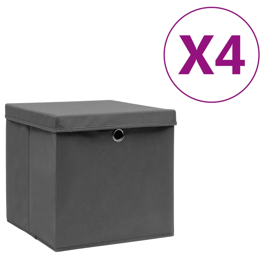 Aufbewahrungsboxen mit Deckeln 4 Stk. 28x28x28 cm Grau