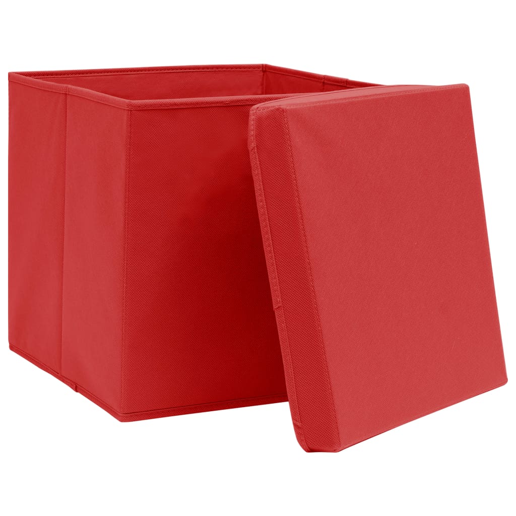 Storage boxes with lids 10 pieces 28x28x28 cm red