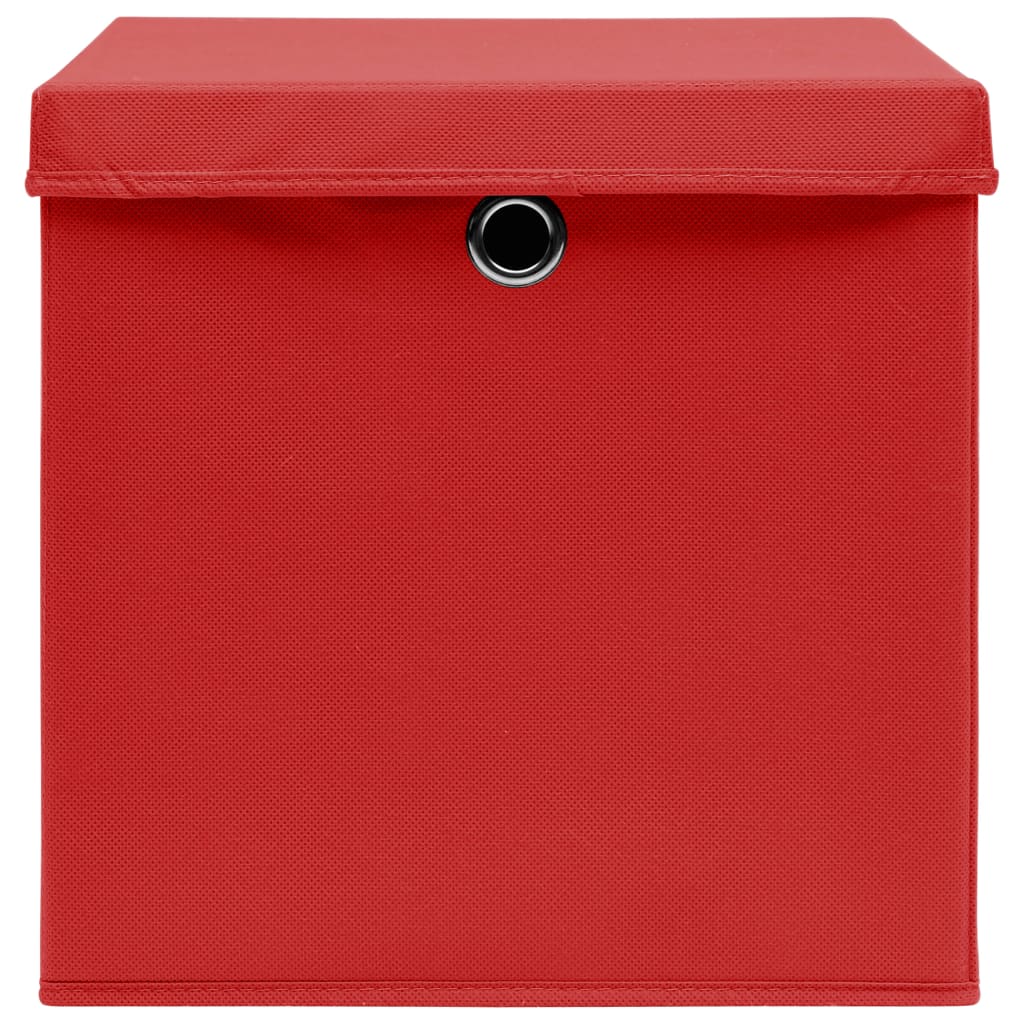Storage boxes with lids 10 pieces 28x28x28 cm red