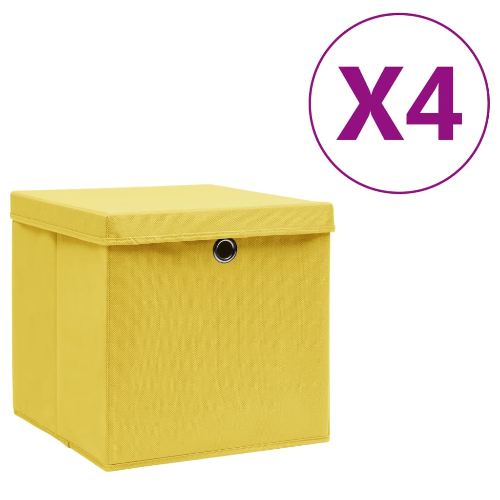 Storage boxes with lids 4 pieces 28x28x28 cm yellow