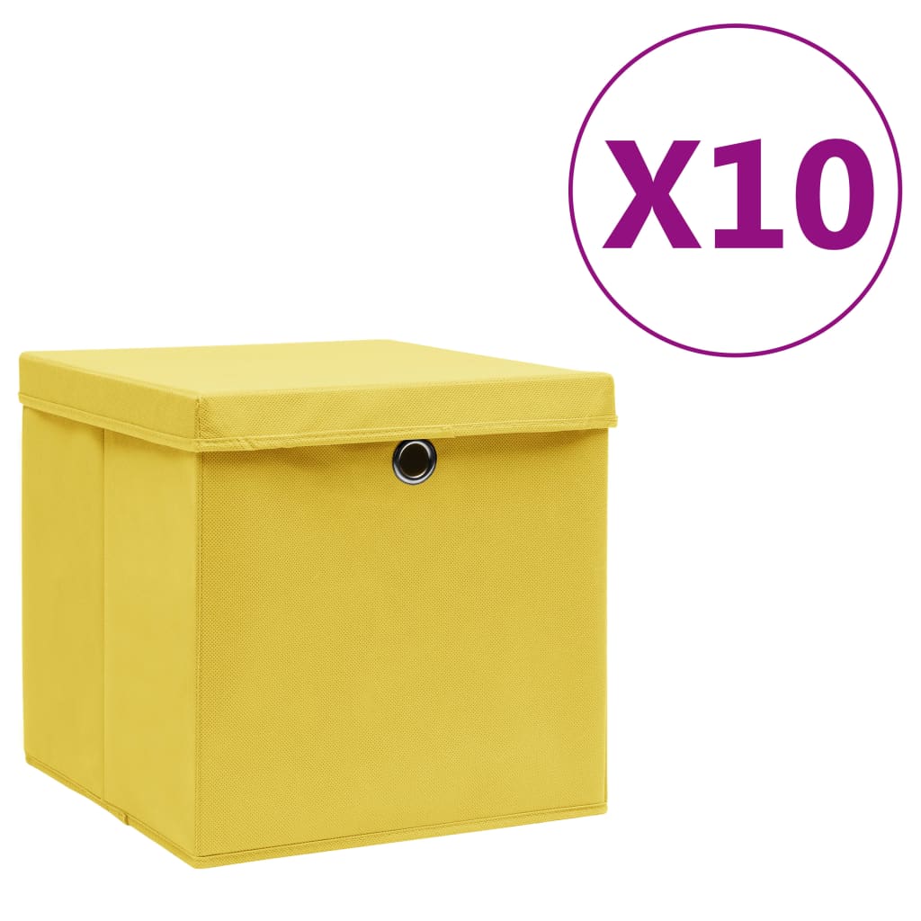 Aufbewahrungsboxen mit Deckeln 10 Stk. 28x28x28 cm Gelb