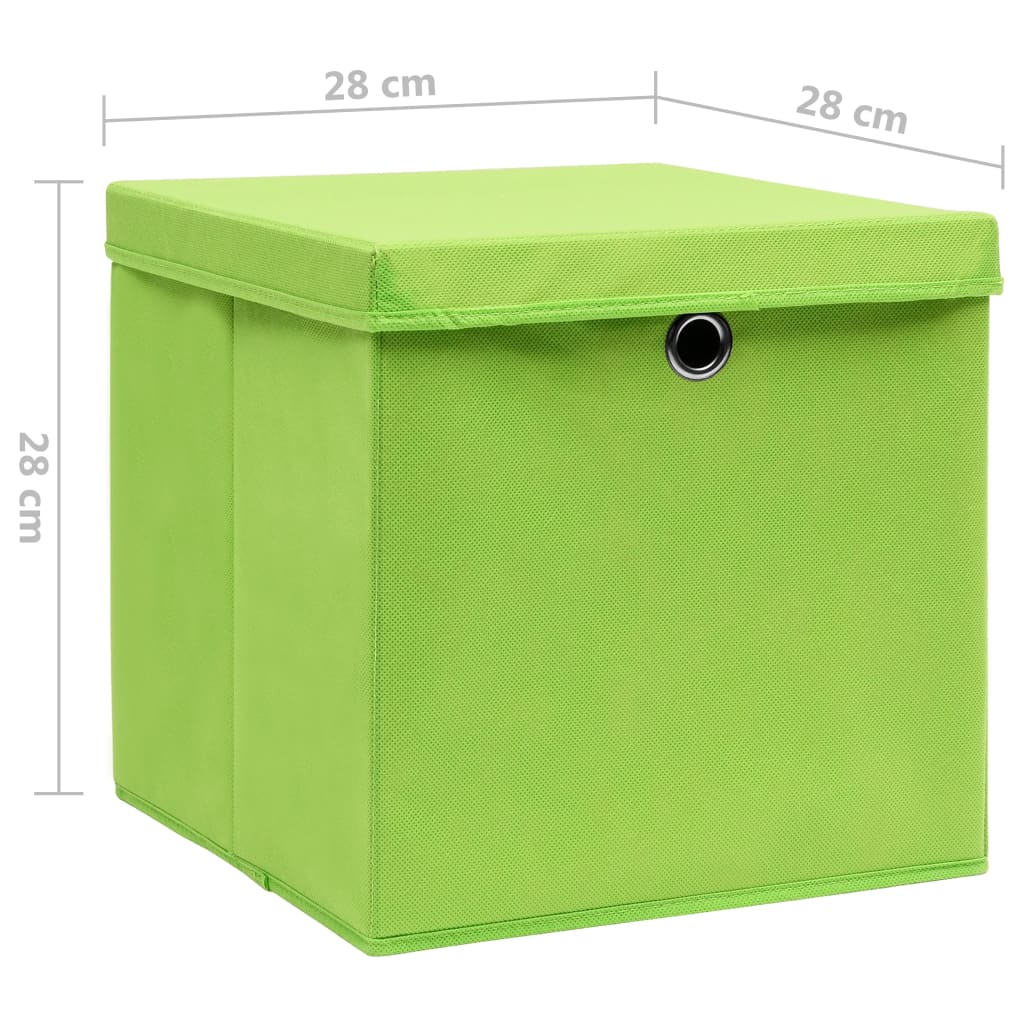 Storage boxes with lids 10 pieces 28x28x28 cm green