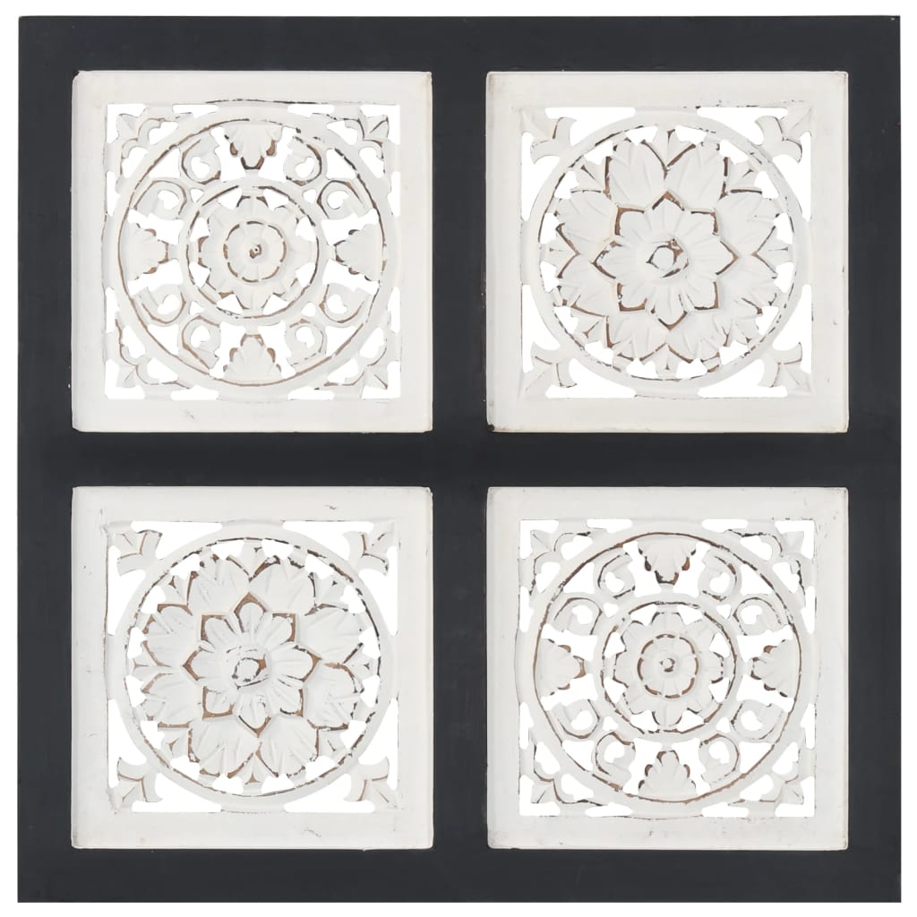 Hand carved wall panel MDF 40x40x1.5 cm black and white