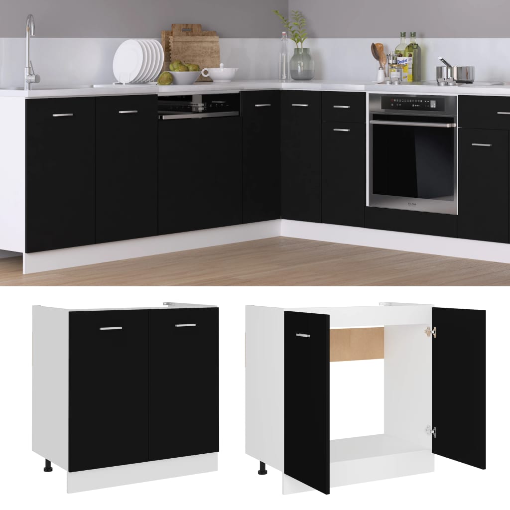 Sink base cabinet black 80x46x81.5 cm made of wood material