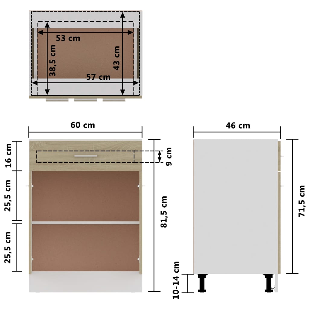 Drawer base cabinet Sonoma oak 60x46x81.5 cm wood material