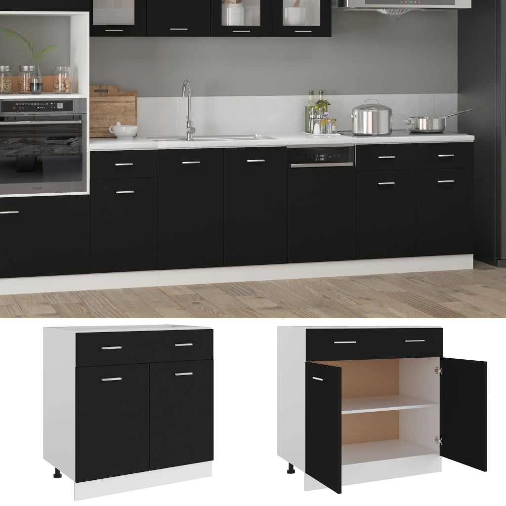 Black drawer cabinet 80x46x81.5 cm made of wood material