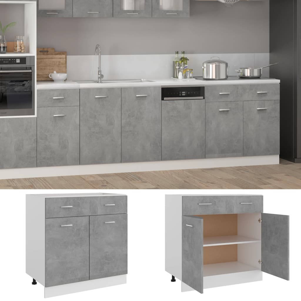 Drawer base cabinet concrete gray 80x46x81.5 cm made of wood material