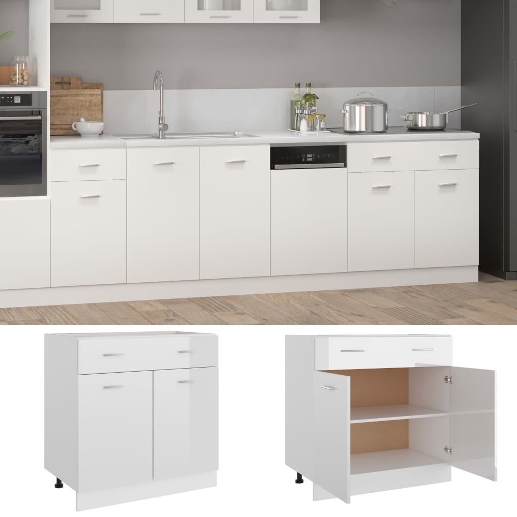 Drawer cabinet high-gloss white 80x46x81.5 cm made of wood material
