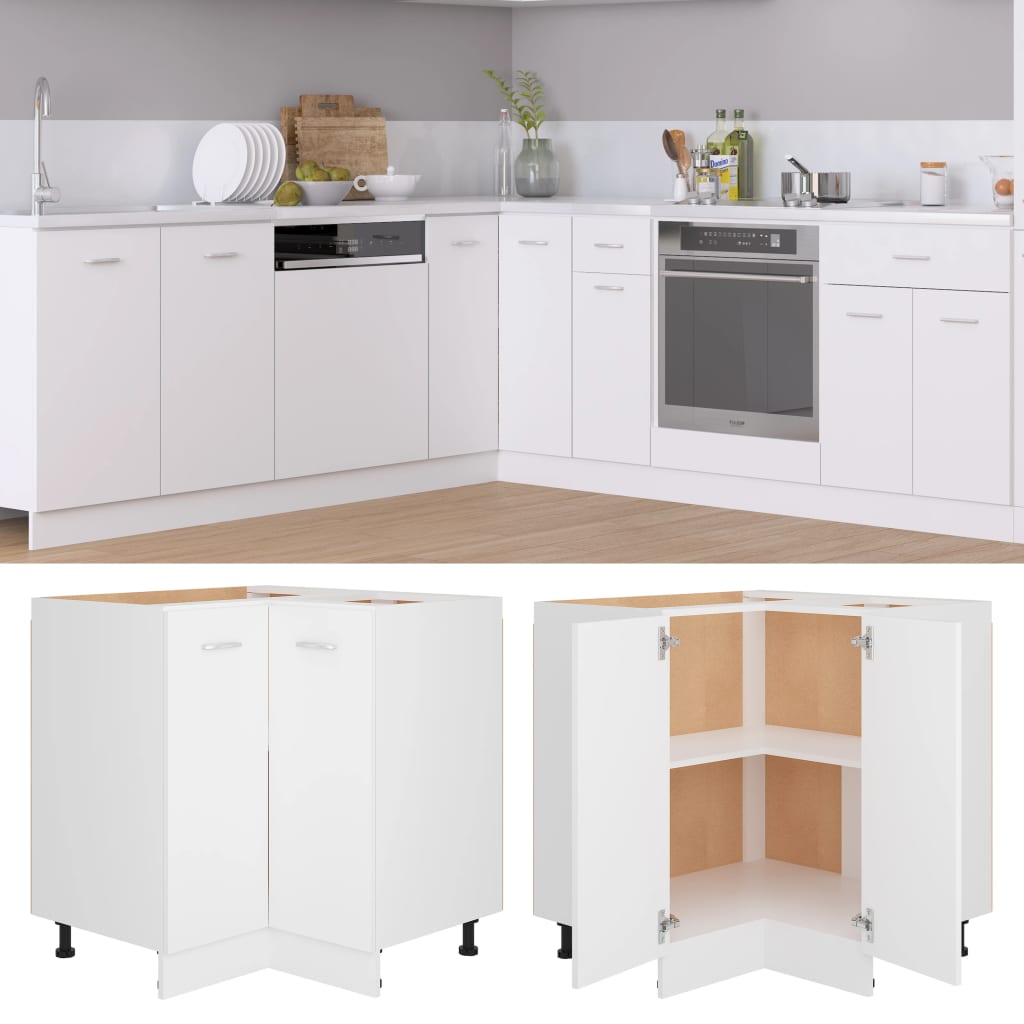 Corner base cabinet white 75.5x75.5x80.5 cm made of wood