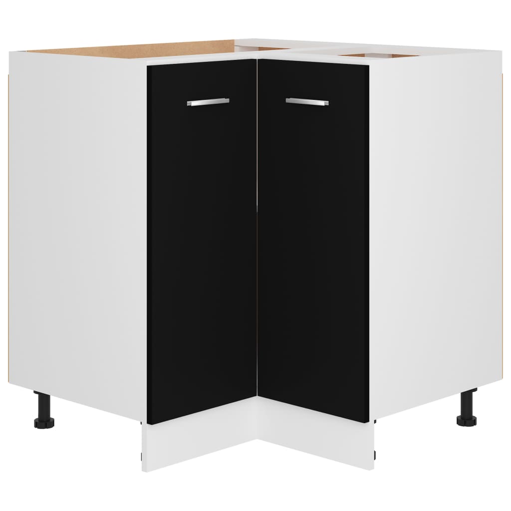 Corner base cabinet black 75.5x75.5x80.5 cm made of wood material