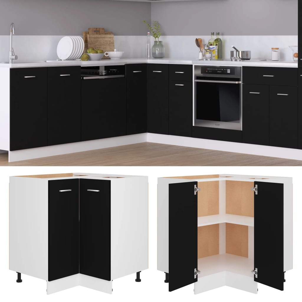 Corner base cabinet black 75.5x75.5x80.5 cm made of wood material