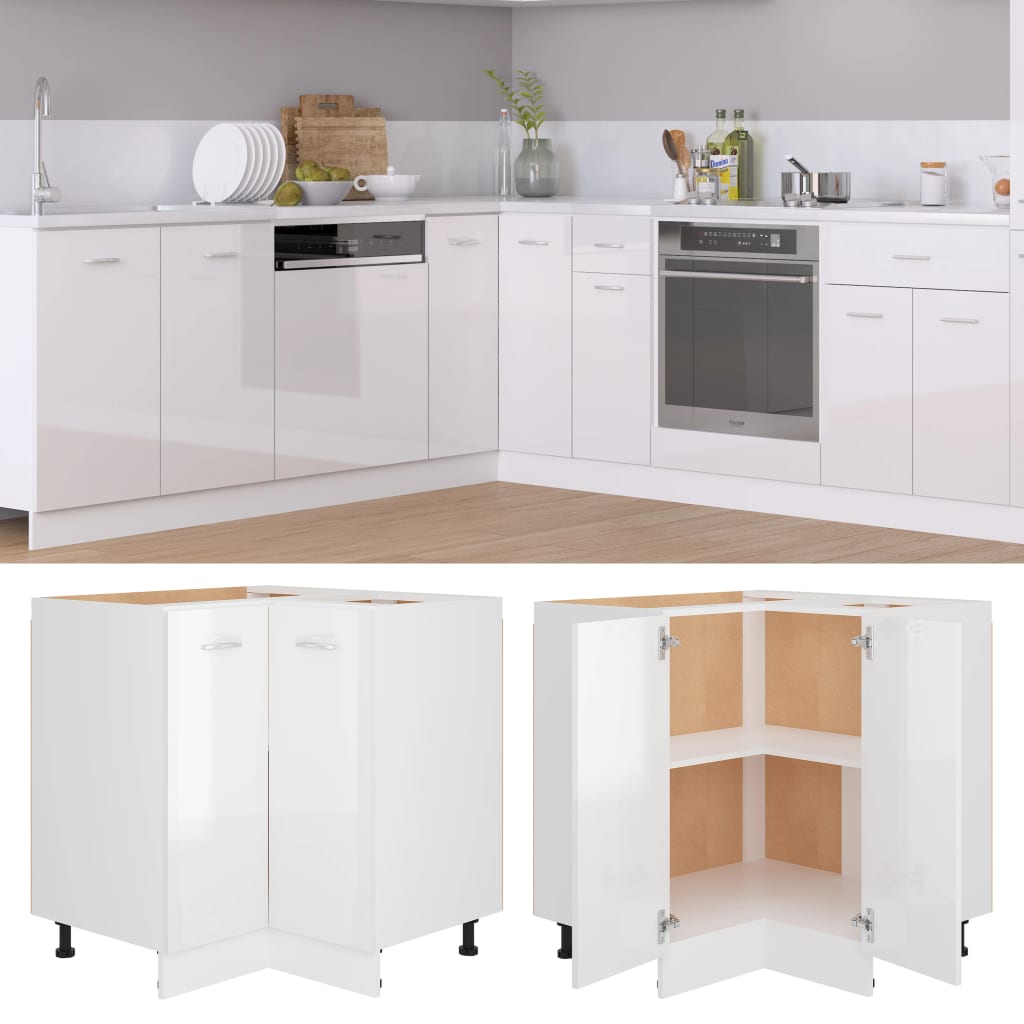 Corner base cabinet high-gloss white 75.5x75.5x80.5 cm made of wood material