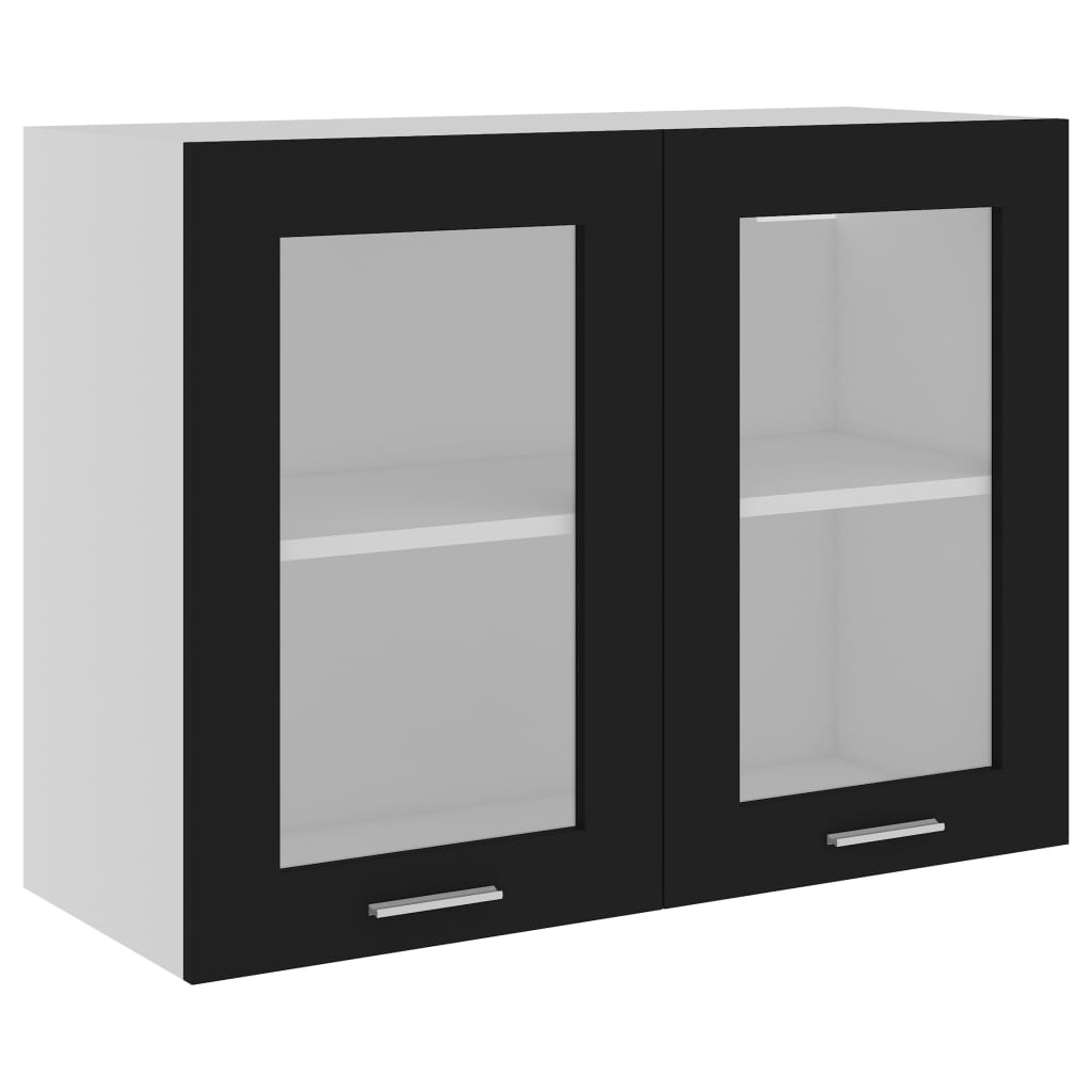 Hanging glass cabinet black 80x31x60 cm made of wood