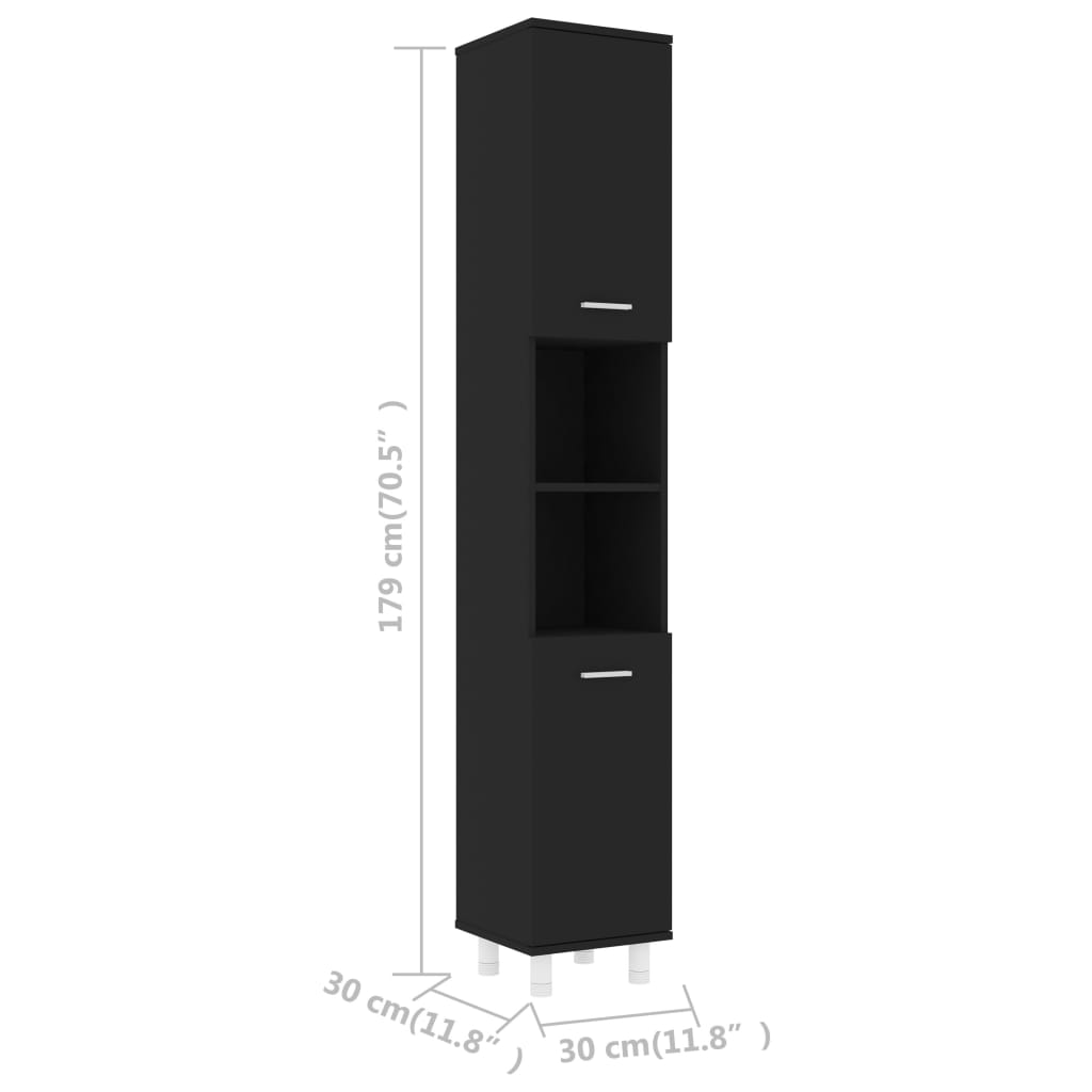 Badezimmerschrank Schwarz 30x30x179 cm Holzwerkstoff