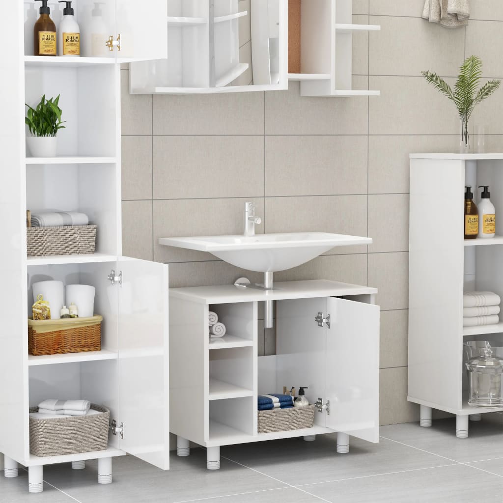 Bathroom cabinet high-gloss white 60x32x53.5 cm made of wood