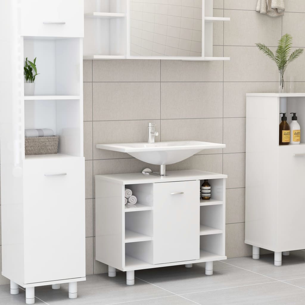 Bathroom cabinet high-gloss white 60x32x53.5 cm made of wood
