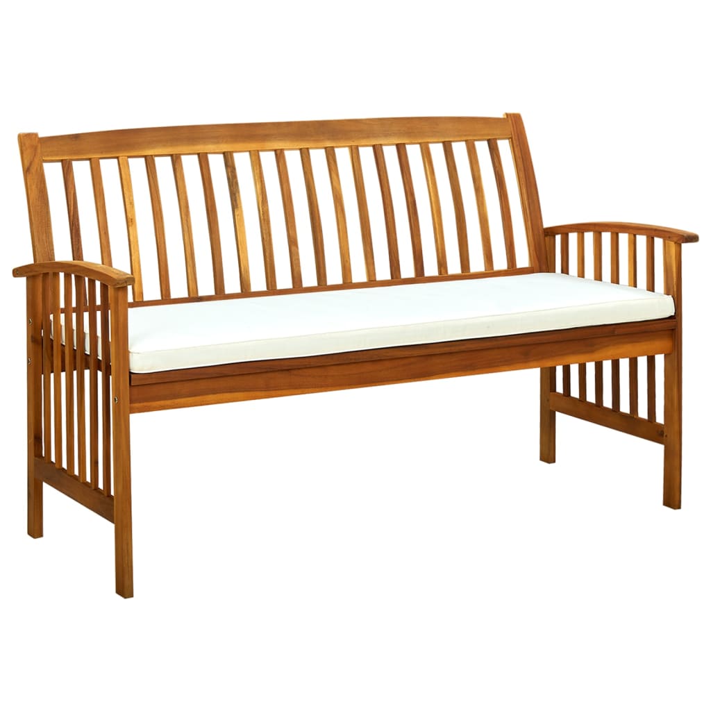 Garden bench with cushion 147 cm solid acacia wood