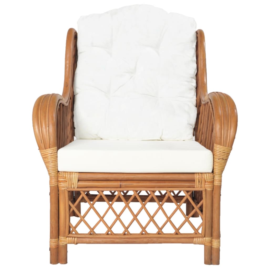 Armchair with cushions light brown natural rattan and linen