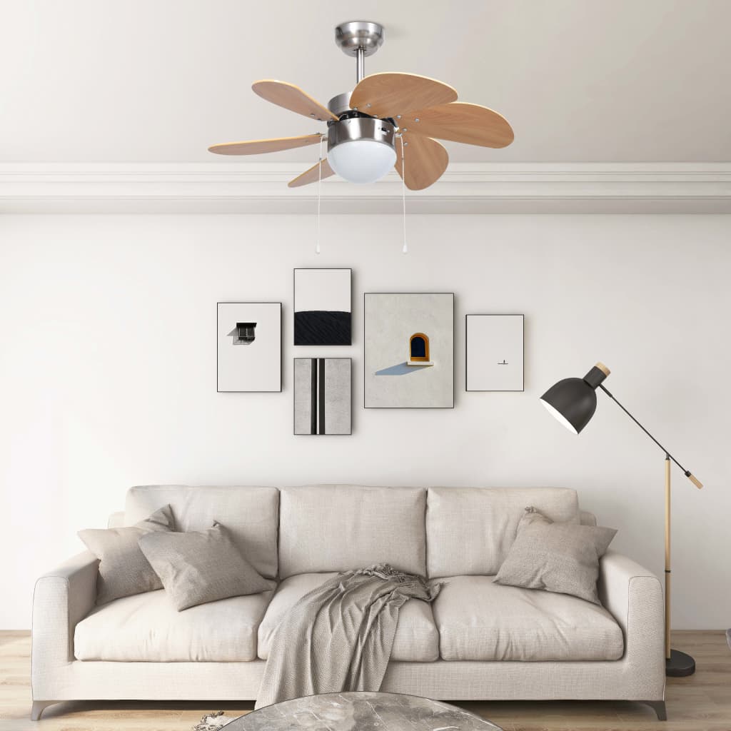Ceiling fan with lamp 76 cm light brown