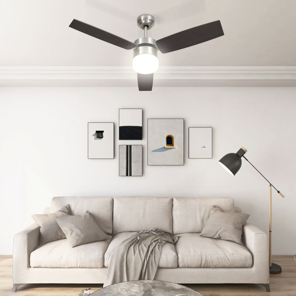 Ceiling fan with lamp and remote control 108 cm dark brown