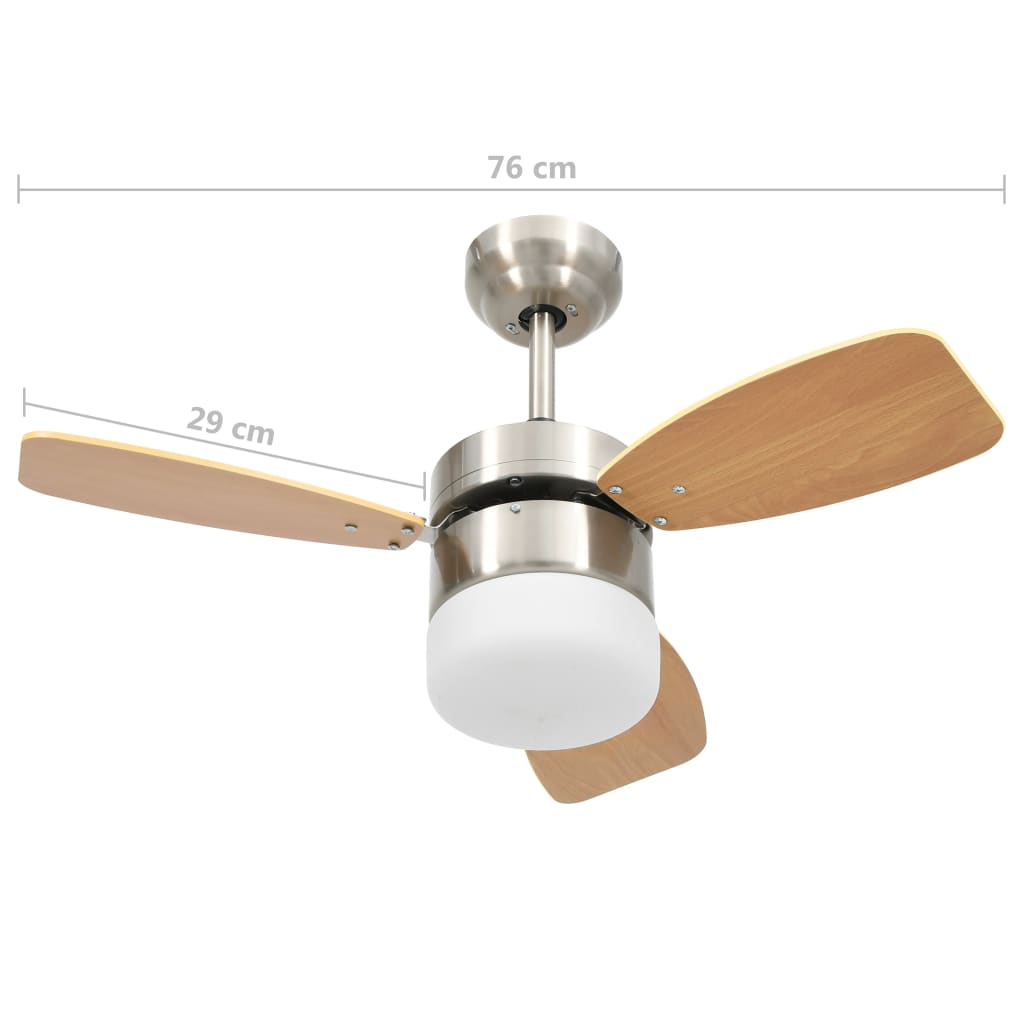 Ceiling fan with lamp and remote control 76 cm light brown