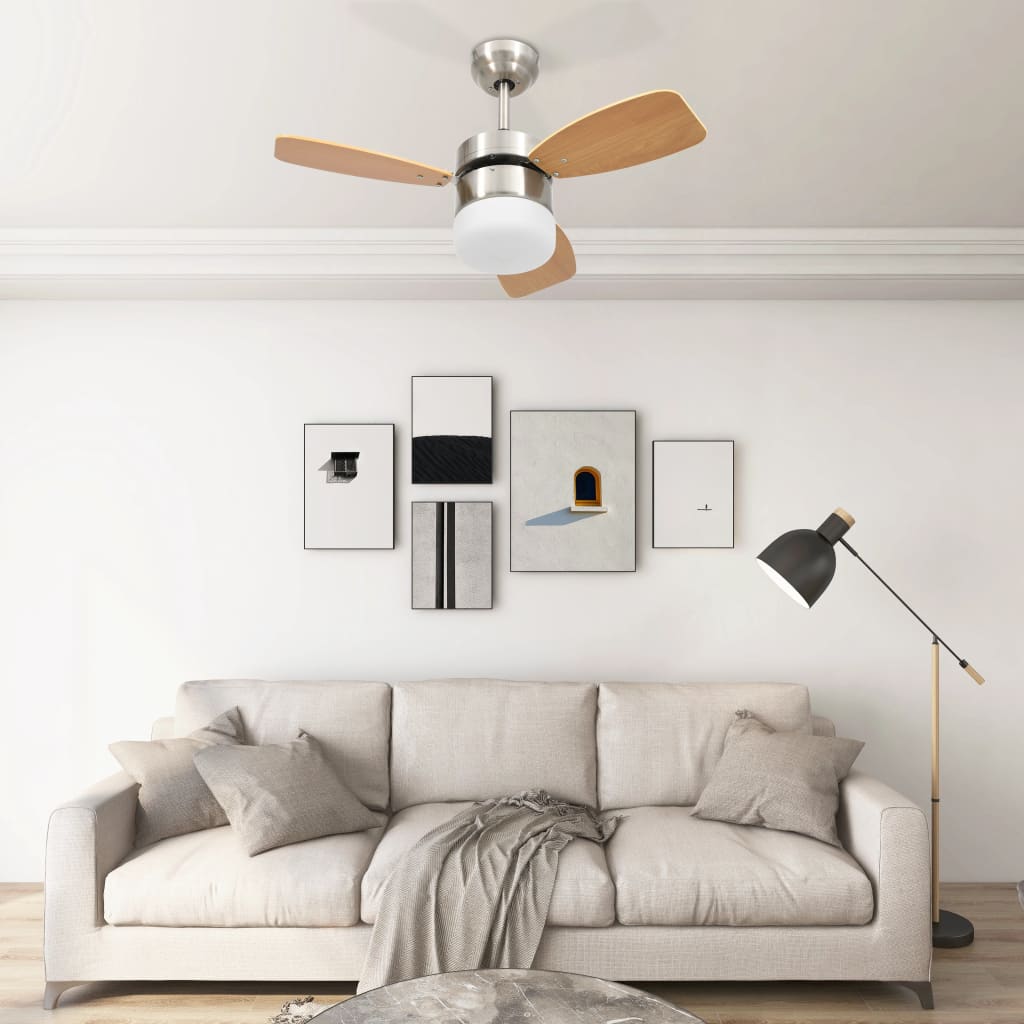 Ceiling fan with lamp and remote control 76 cm light brown