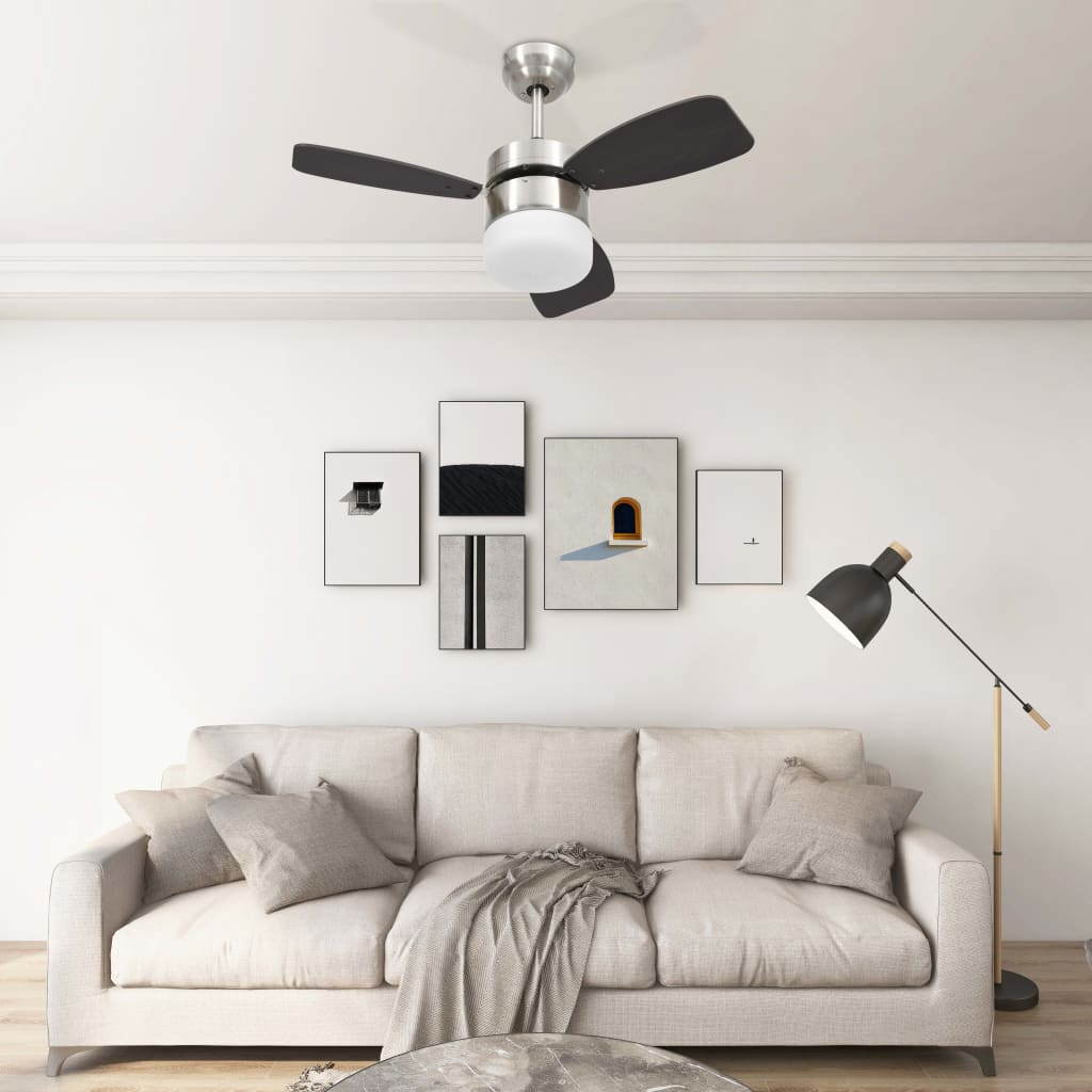 Ceiling fan with lamp and remote control 76 cm dark brown