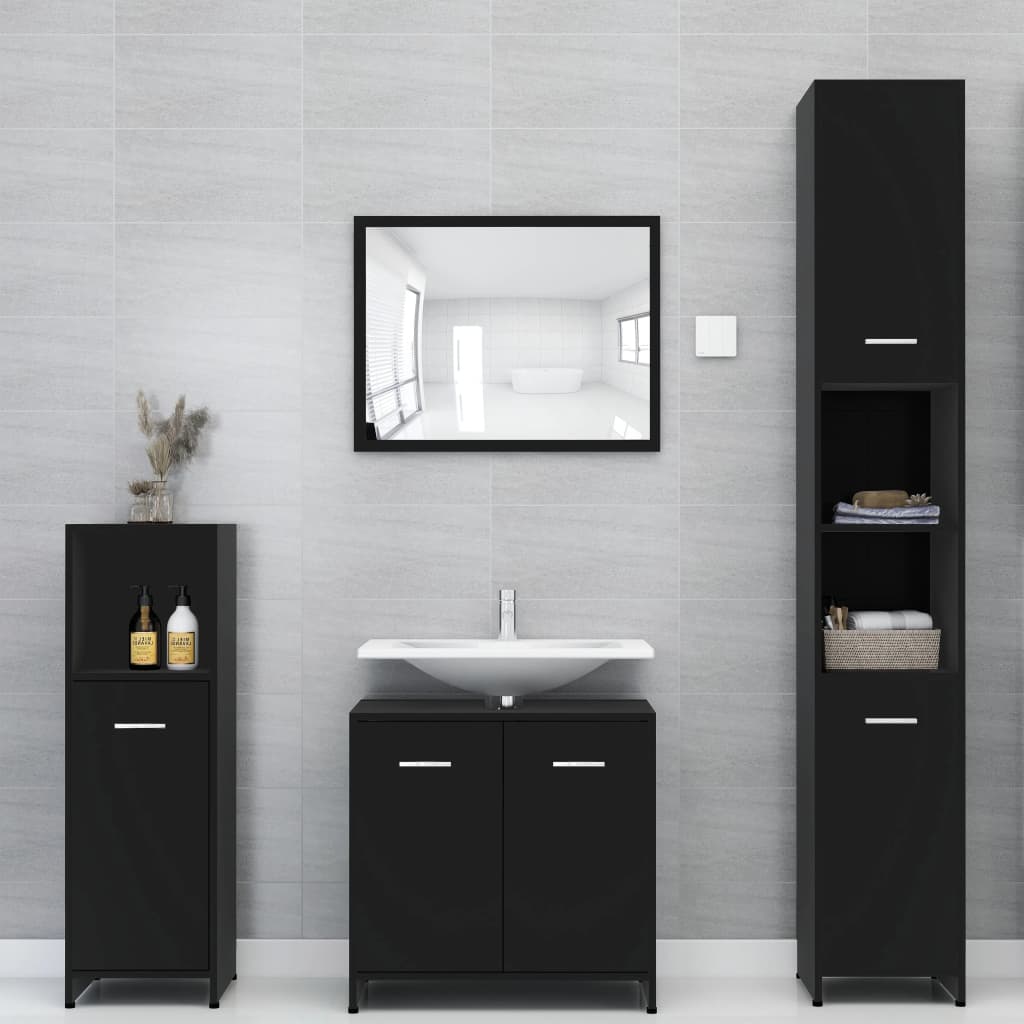 3 pcs. Bathroom furniture set black wood material