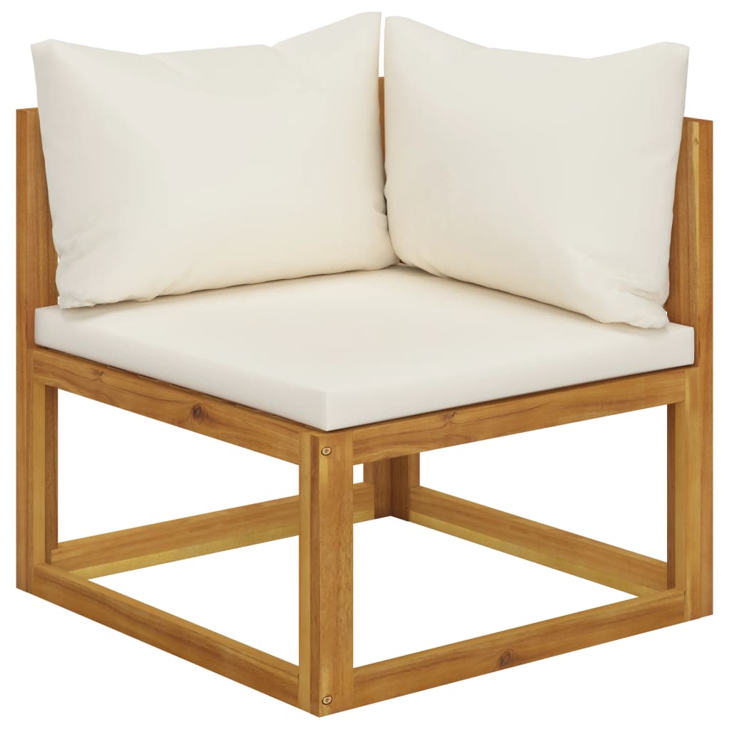 6 pcs. Garden lounge set with cushions in cream solid acacia wood