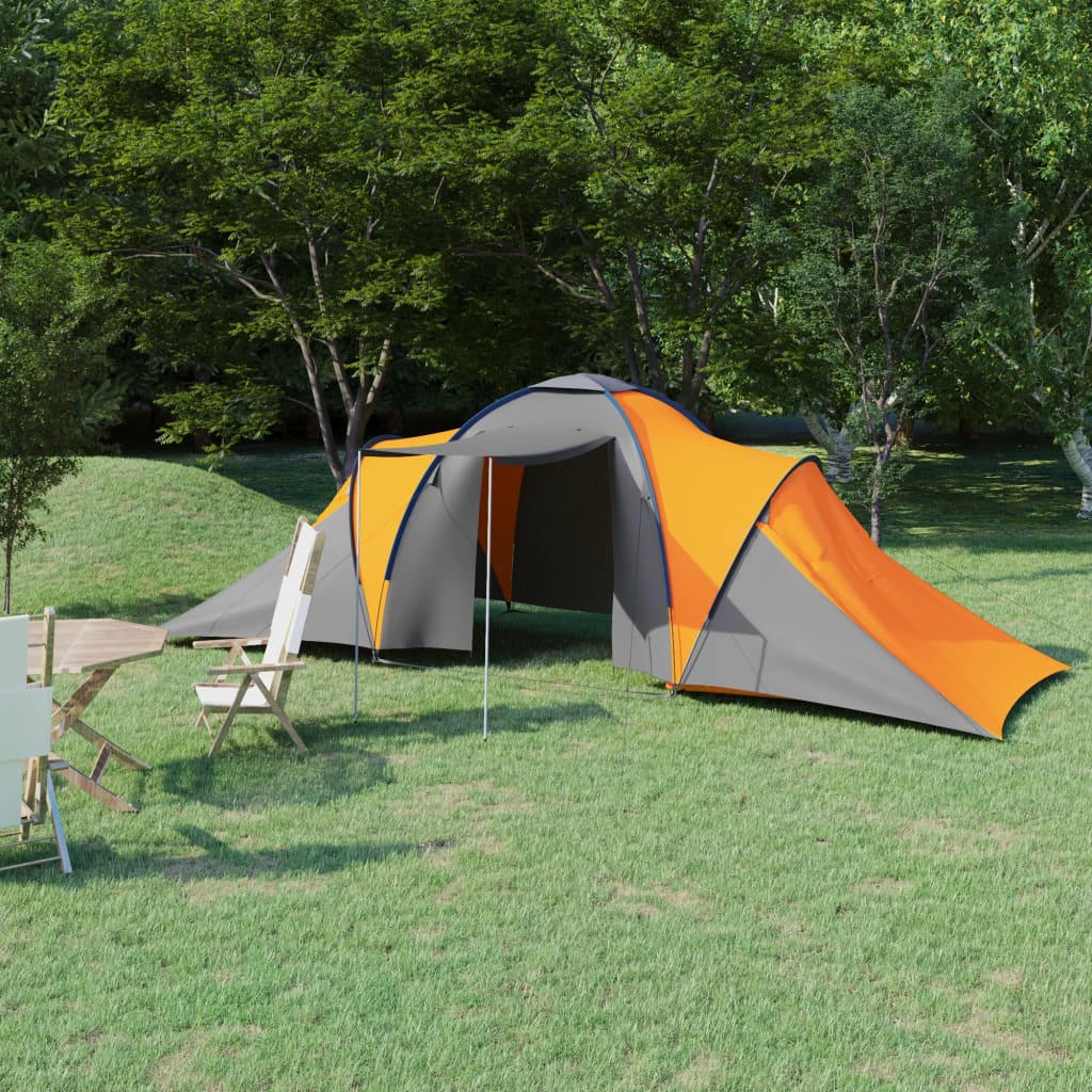 Camping tent 6 people gray and orange