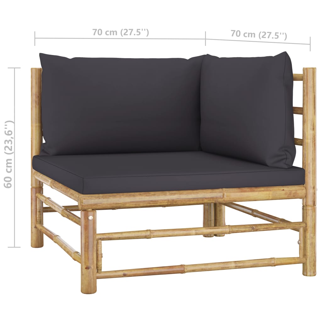 6 pcs. Garden lounge set with dark gray bamboo cushions