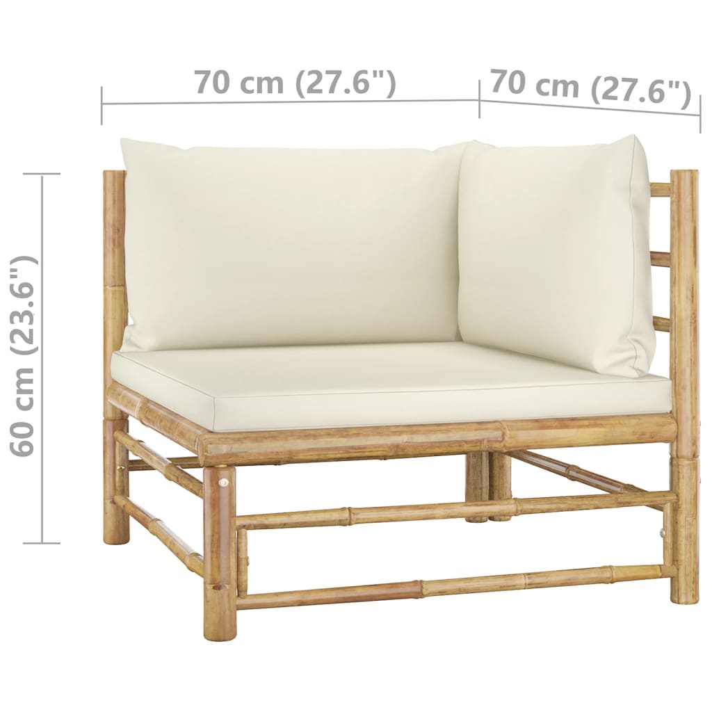 6 pcs. Garden lounge set with creamy white bamboo cushions