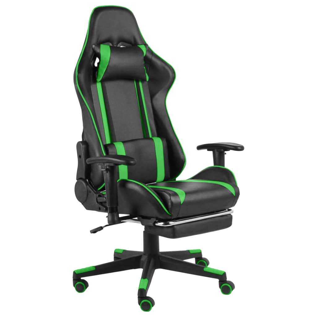 Gaming chair with footrest swivel green PVC