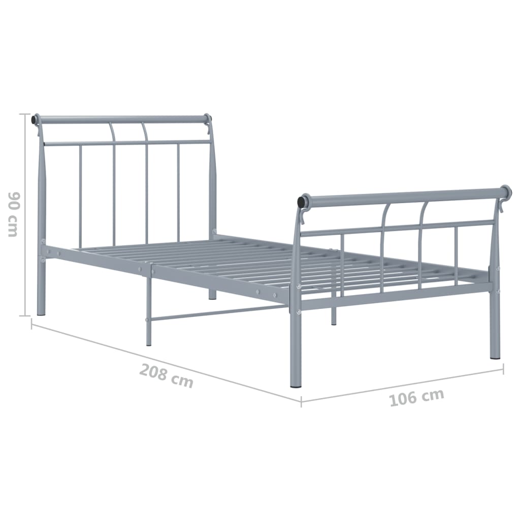 Bed frame gray metal 100x200 cm