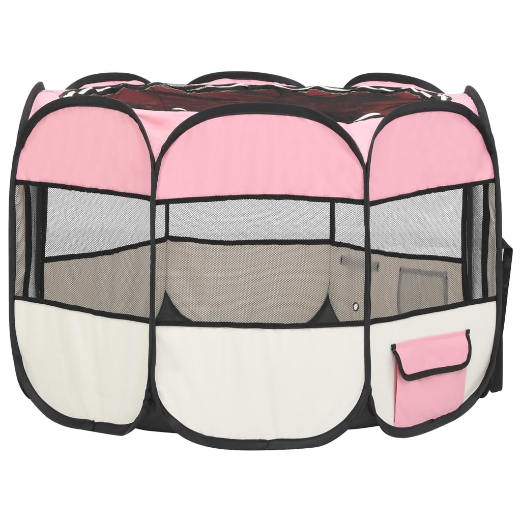 Foldable puppy playpen with carry bag pink 90x90x58 cm