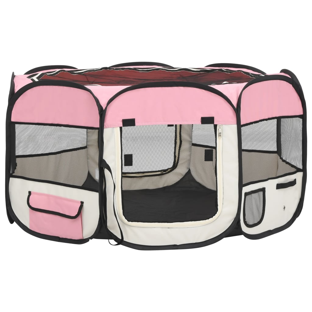 Foldable puppy playpen with carry bag pink 125x125x61 cm
