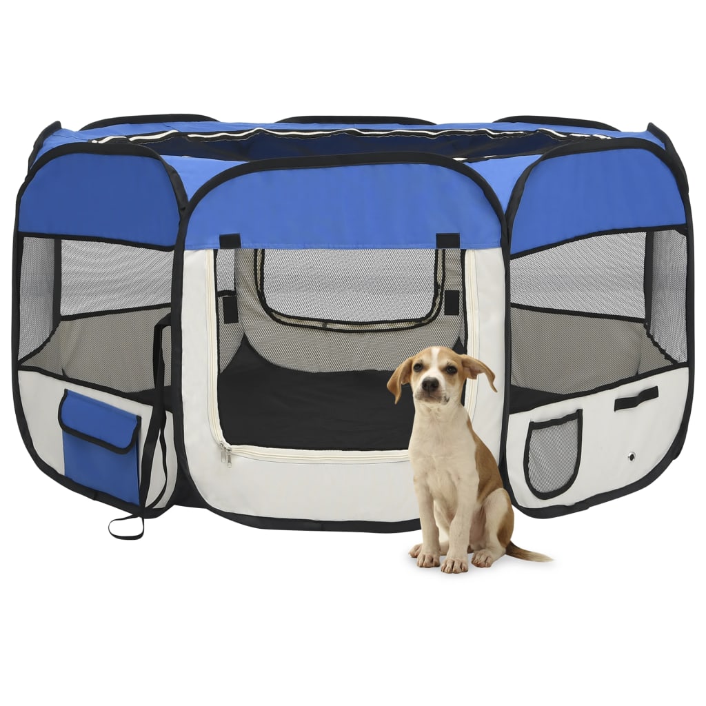 Foldable puppy playpen with carry bag blue 125x125x61 cm