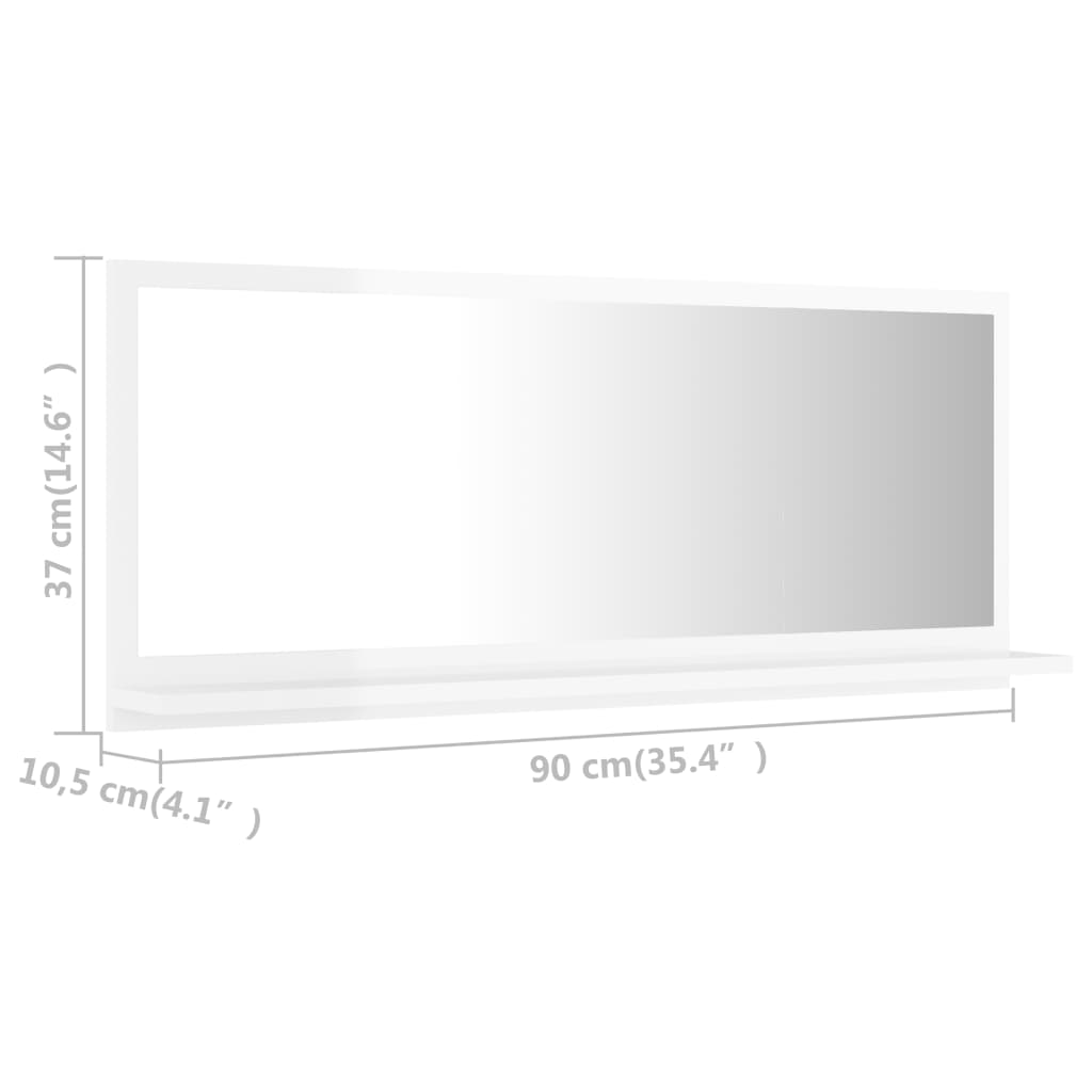 Bathroom mirror high-gloss white 90x10.5x37 cm made of wood