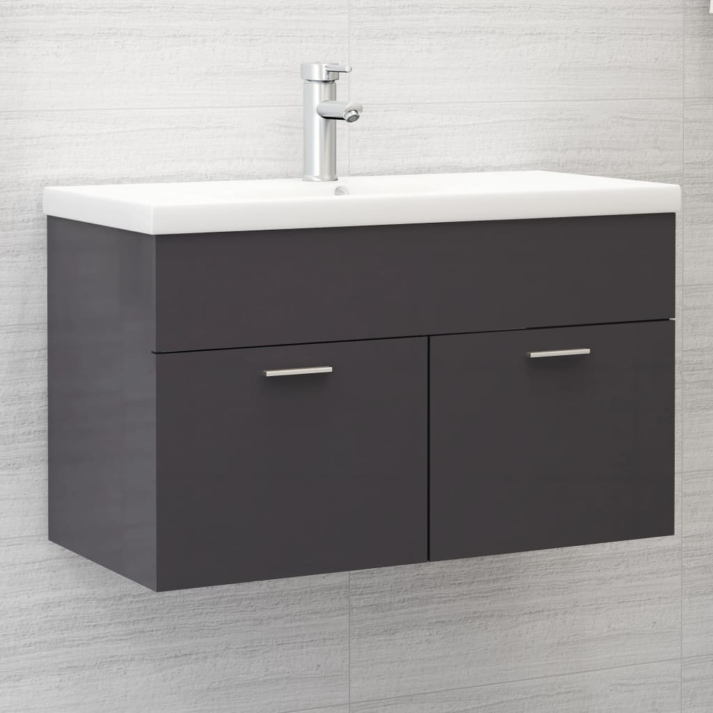 Sink base cabinet high-gloss gray 80x38.5x46cm