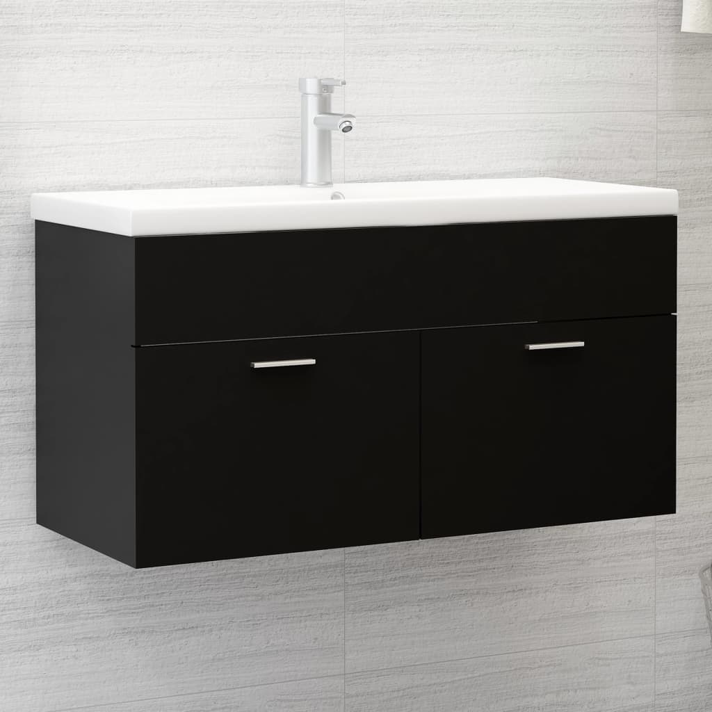 Sink base cabinet black 90x38.5x46 cm made of wood