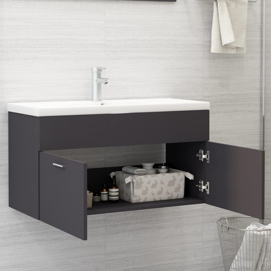 Washbasin cabinet gray 90x38.5x46 cm made of wood