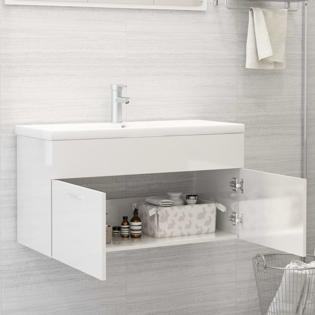 Sink base cabinet high-gloss white 90x38.5x46cm