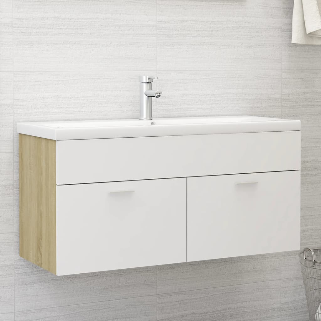 Washbasin cabinet white Sonoma oak 100x38.5x46 cm