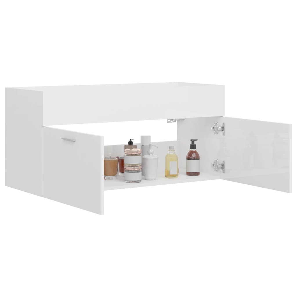 Sink base cabinet high-gloss white 100x38.5x46 cm